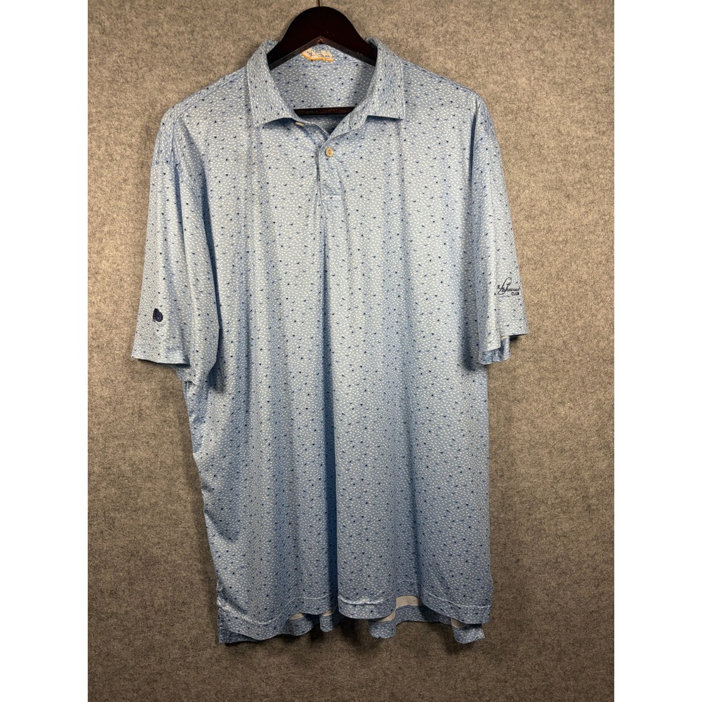 Peter Millar Featherweight Polo Shirt Mens XL Blue Bird Print Lakewood Club Golf